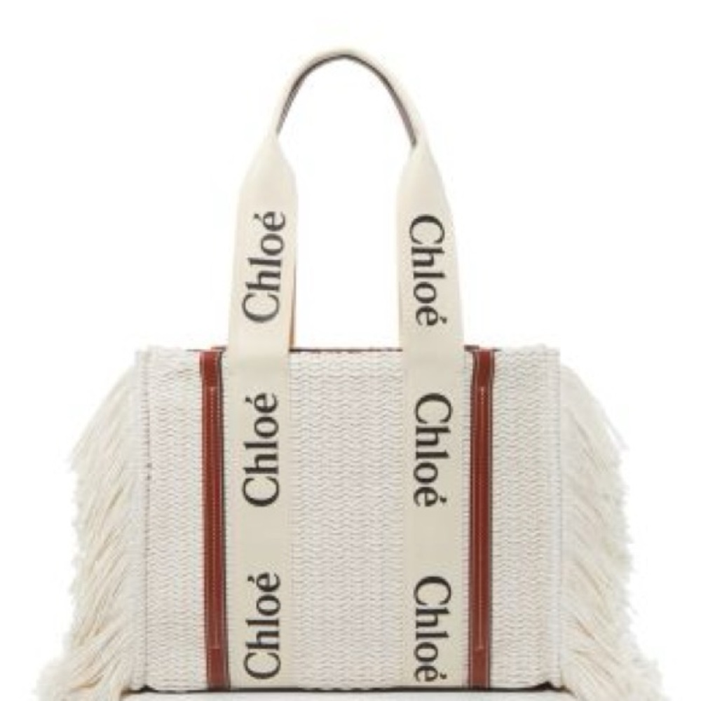 Authentic Chloé Woody Medium Woven Fringe Tote